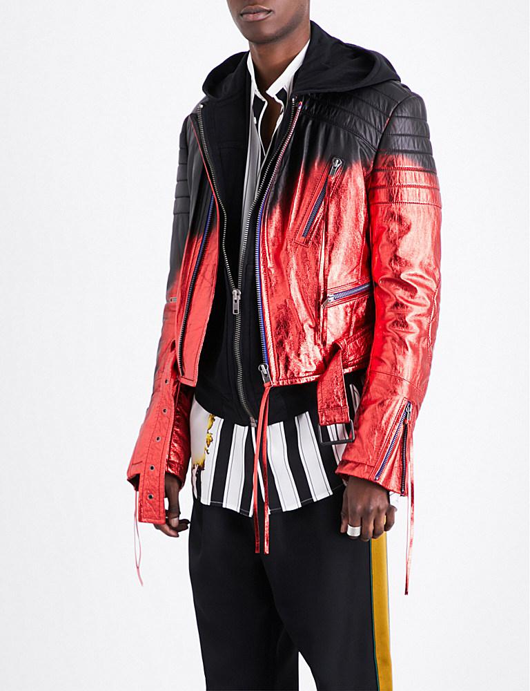 Lyst Haider Ackermann Spraypaint Leather Biker Jacket in Red for Men